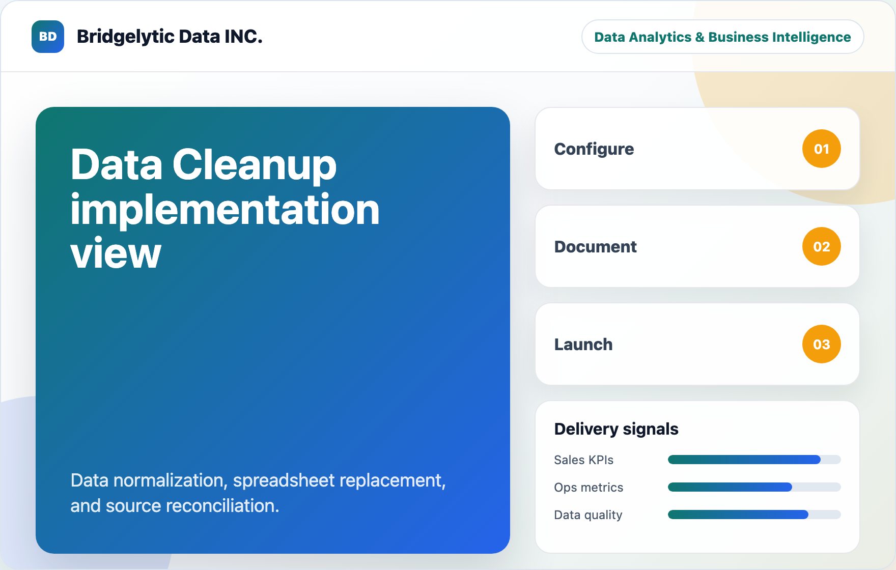 Data Cleanup implementation view visual for Bridgelytic Data INC.