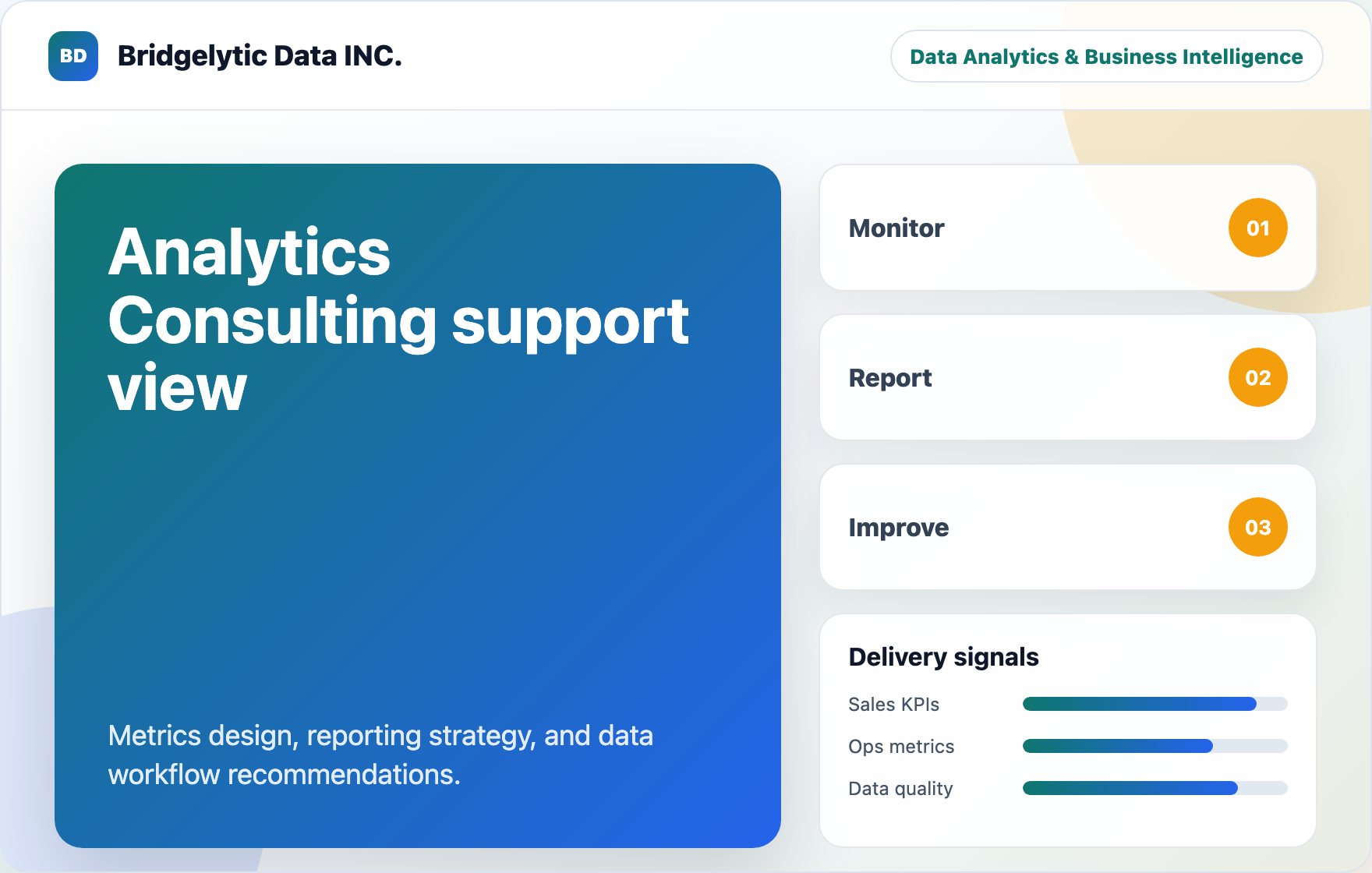 Analytics Consulting support view visual for Bridgelytic Data INC.